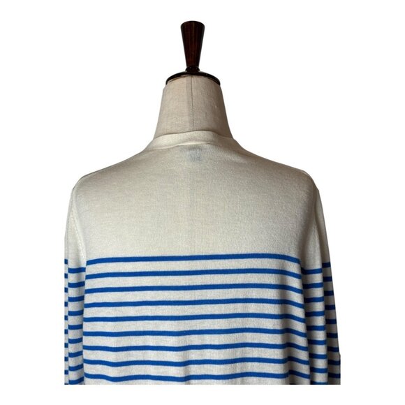 Ann Taylor Sweater Women Medium Blue White Striped Button Front Cardigan Preppy - Picture 4 of 11